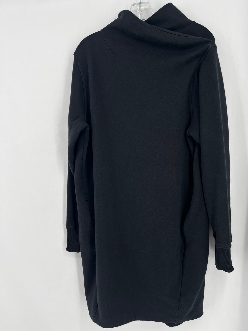 Athleta Cozy Karma Mock Neck Dress Large Black Sweatshirt Fleece Pockets 882071